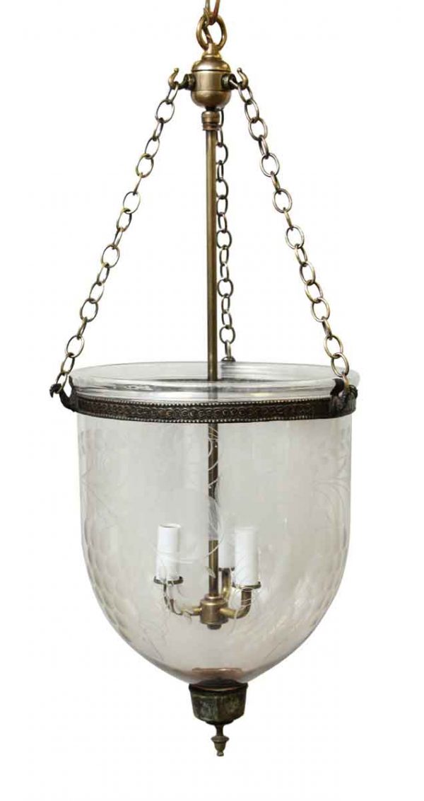 Antique Clear Bell Jar Pendant with 3 Lights - Up Lights