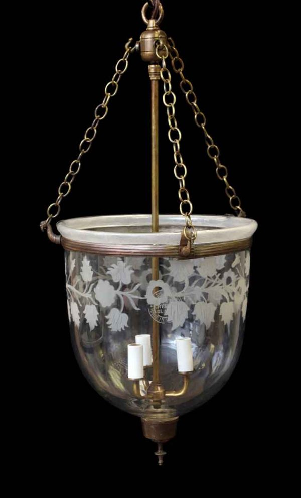 Antique Crystal Bell Jar Light with Three Arms - Up Lights