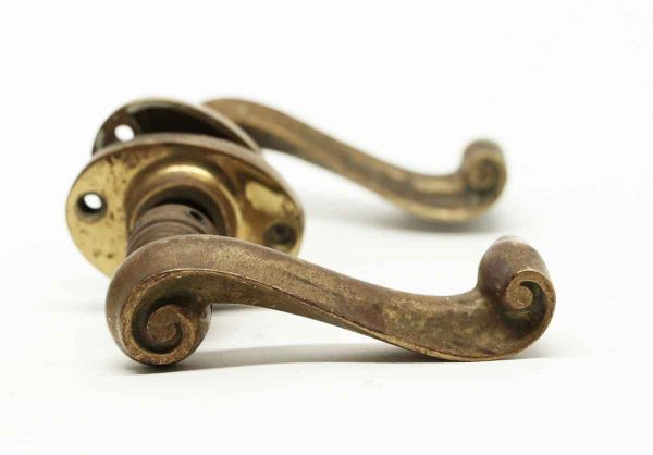 Large Antique Brass Swirl Lever Knob Set - Levers