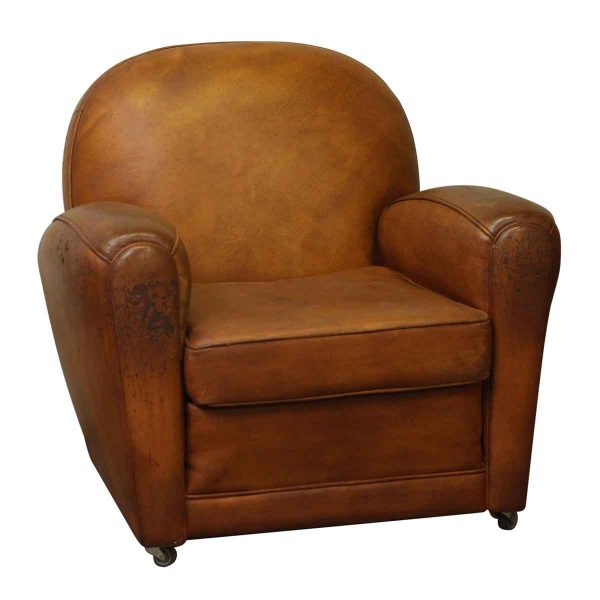 Vintage Rolling Brown Leather Club Chair - Living Room