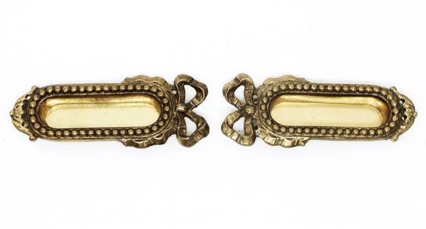 Pair of Beaded Brass Sash Lifts with Bows - Window Hardware