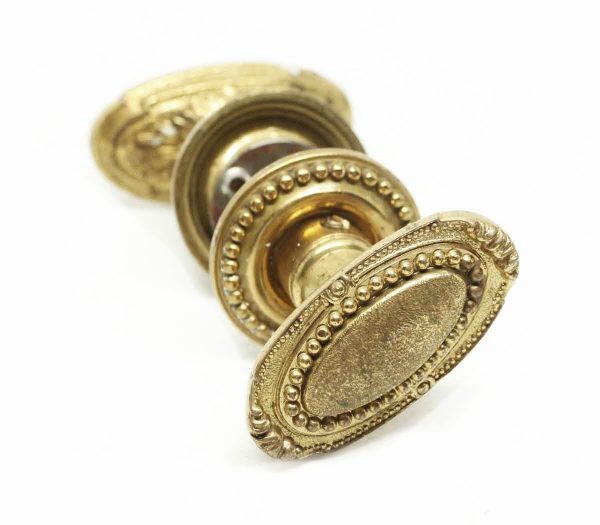 Antique Cast Brass Beaded Oval Knob Set - Door Knob Sets