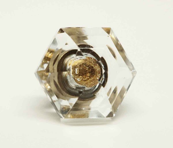 Vintage Hexagon Cut Gold Glass Drawer Knob - Cabinet & Furniture Knobs