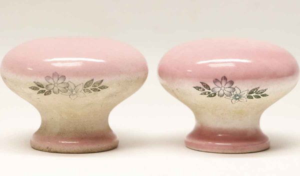 Cabinet & Furniture Knobs - Pair of Floral Pink Ceramic Drawer Knobs