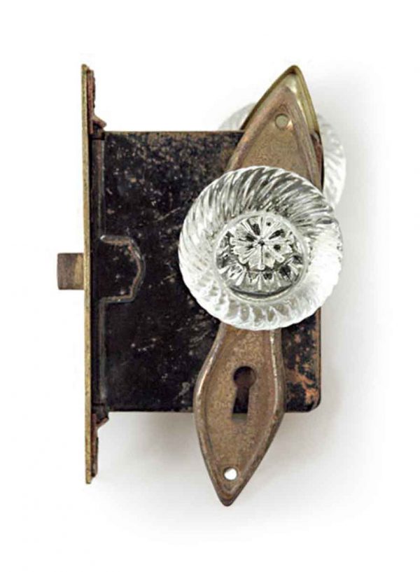 Door Knob Sets - Vintage Complete Round Swirly Glass Door Knob Set