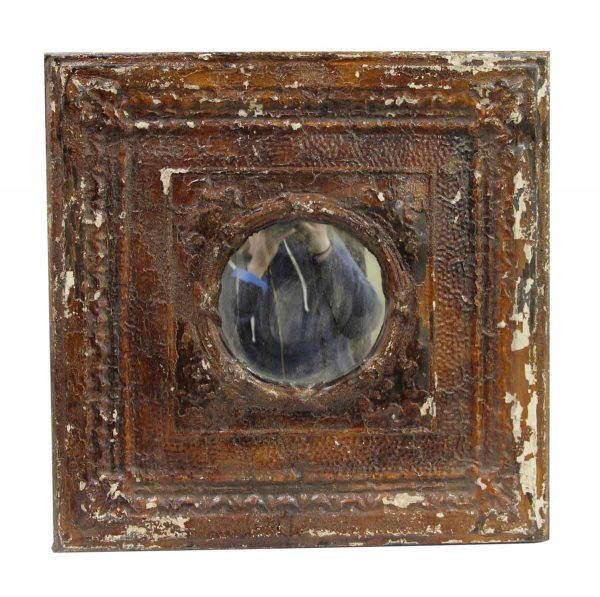 Antique Tin Mirrors - Brown Distressed Round Mirror Tin Panel