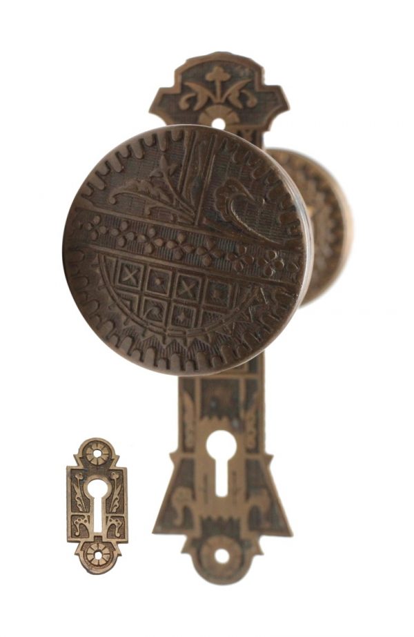 Door Knob Sets - Antique Sargent Vernacular Entry Knob Set with Plate