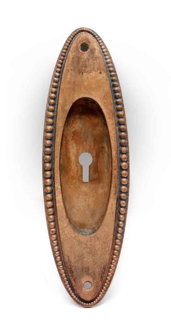 Pocket Door Hardware - Antique RHC Beaded Bronze Pocket Door Plate