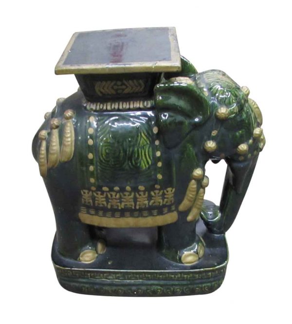 Statues & Sculptures - Vintage Ceramic Green Elephant