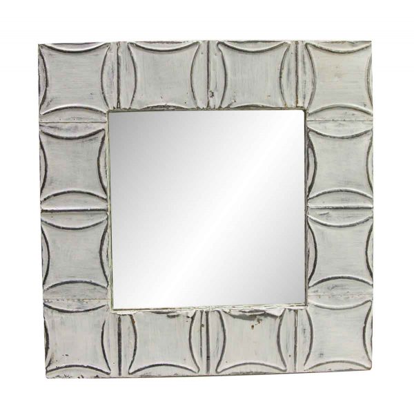 Antique Tin Mirrors - Curved Squares Bright White Antique Tin Mirror