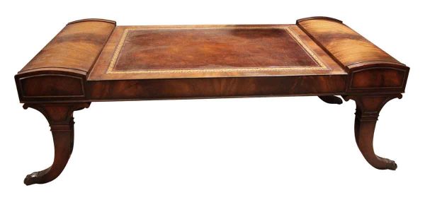 Living Room - Antique Leather Top Claw Foot Coffee Table