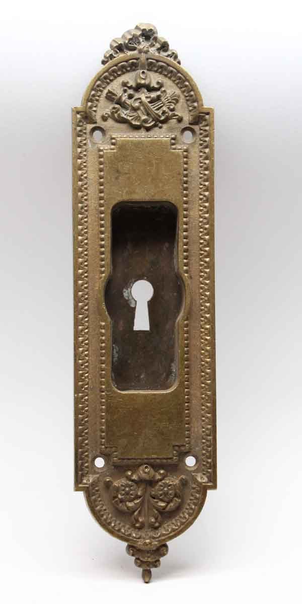 Pocket Door Hardware - Antique Victorian Brass Pocket Plate with Keyhole