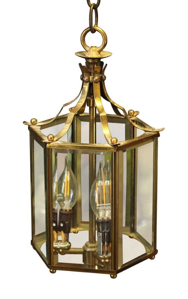 Wall & Ceiling Lanterns - Traditional Three Light Brass Lantern with Beveled Glass