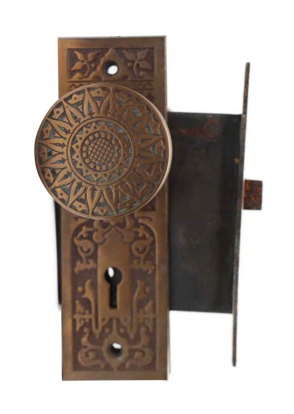 Door Knob Sets - Bronze Vernacular Door Knob Lock & Back Plate Set