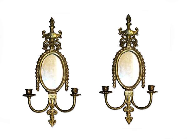 Sconces & Wall Lighting - Pair of Mirrored Brass Candle Sconces