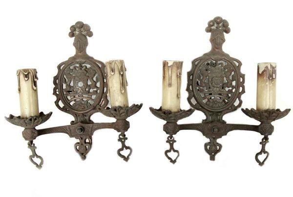 Sconces & Wall Lighting - French Regency Cast Bronze Sconces with Knight Lion Motif