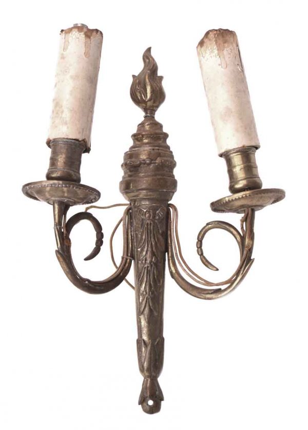 Sconces & Wall Lighting - Set of Two Bronze Arm French Torch Sconces