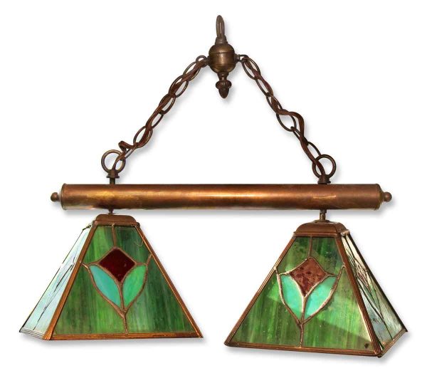 Wall & Ceiling Lanterns - Traditional Green Floral Stained Glass Double Hanging Light