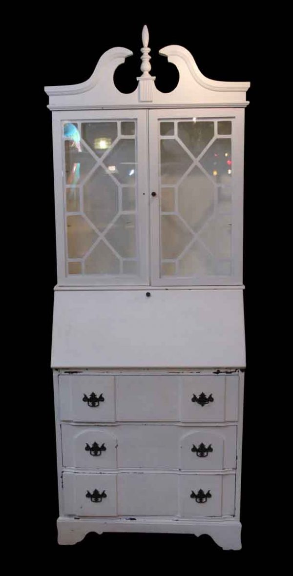 Cabinets - Vintage White Wooden Curio Cabinet