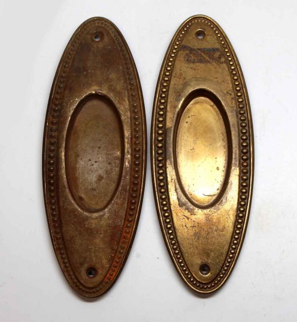 Pocket Door Hardware - Pair of Oval Pocket Door Plates with Beaded Trim