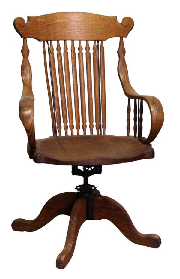 Seating - Tiger Oak Spindle Back Adjustable Swivel Chair with Bentwood Arms