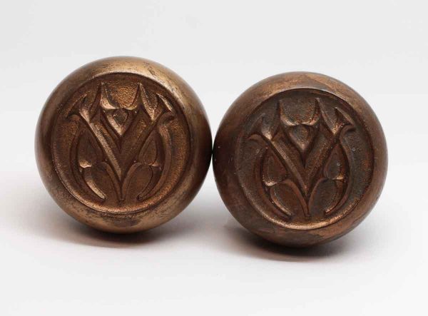 Door Knobs - Pair of Bronze Emblematic VM Schroder Door Knobs