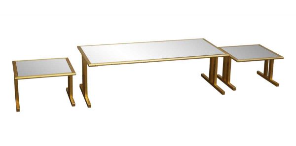 Living Room - Three Piece Smoked Glass Brass Framed Table Set