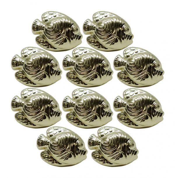 Cabinet & Furniture Knobs - Set of 10 Polished Brass Fish Shaped Cabinet Knobs