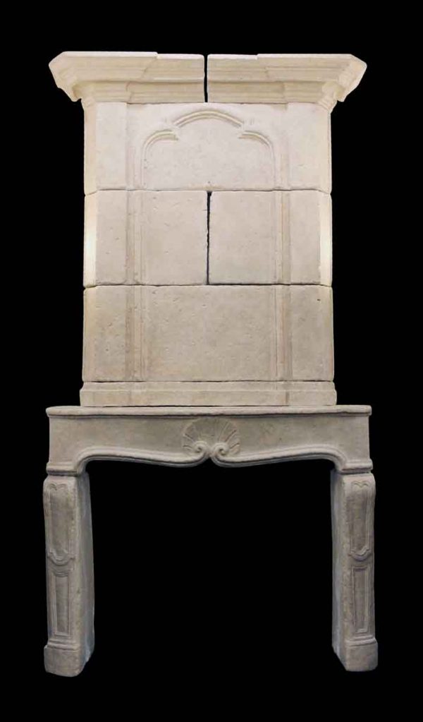Mantels - French Country Cast Limestone Mantel with Over Mantel
