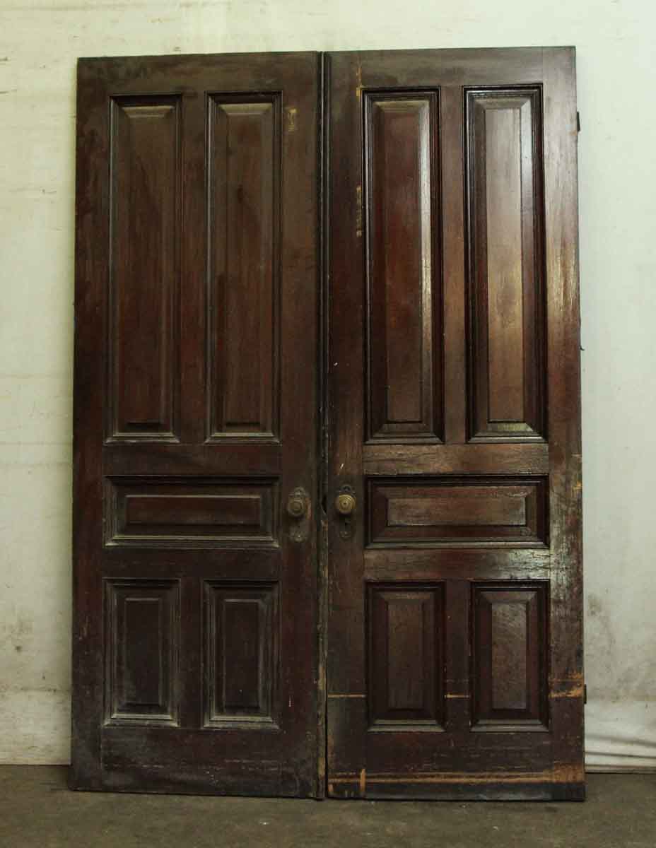 Pair of Dark Wooden Raised 5 Panel Doors Olde Good Things