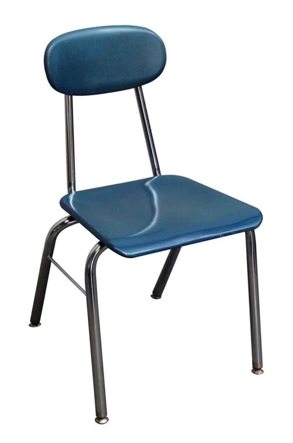 Seating - Bakelite Blue School Chair with Rounded Back & Chrome Legs