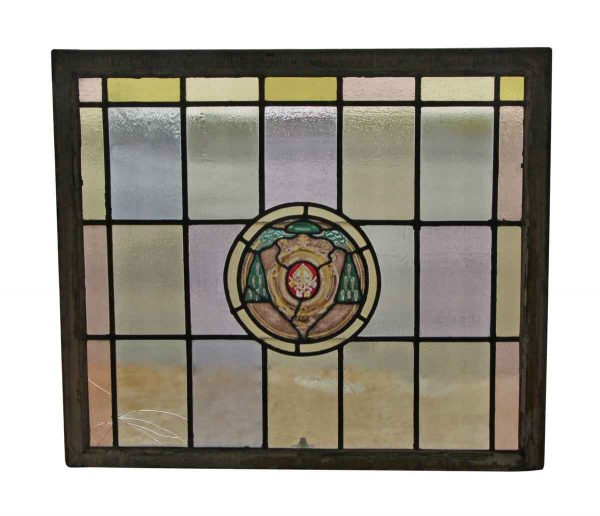 Stained Glass - Large Stained Glass Window with Center Painted Shield