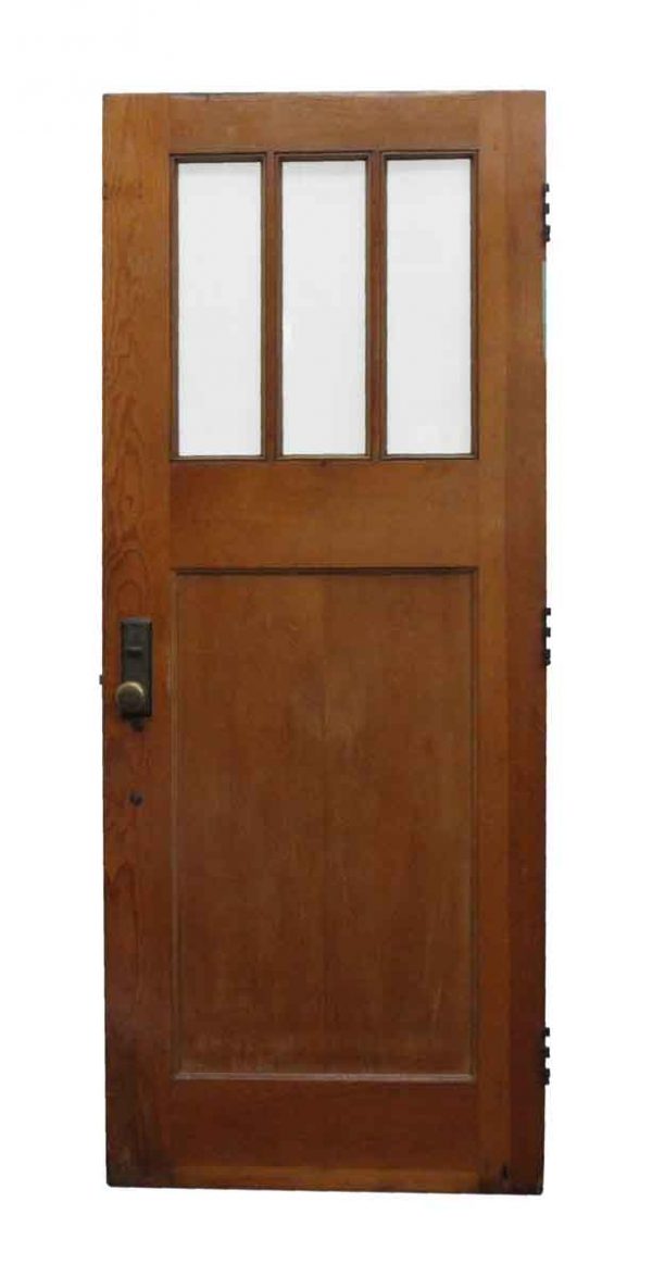 Stone & Terra Cotta - Arts & Crafts Wooden Entry Door with Three Beveled Glass Panes