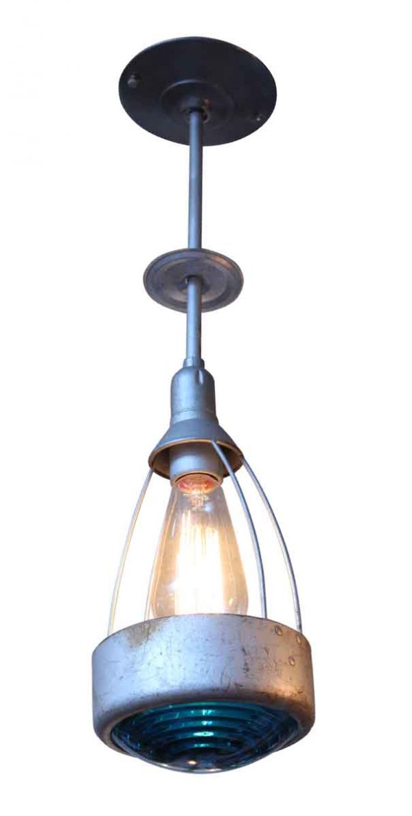 Industrial & Commercial - Metal Industrial Light with Teal Glass