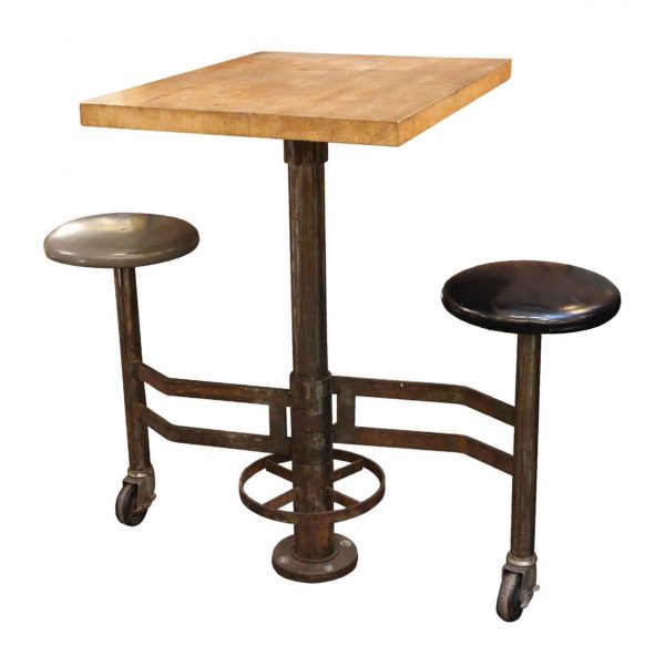 Industrial - Industrial Wall Mounted Counter Height Table with Attached Rolling Stools