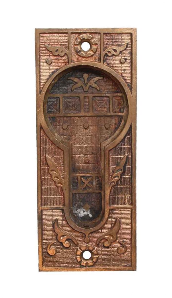 Pocket Door Hardware - Antique Aesthetic Leaf Bronze Pocket Door Plate