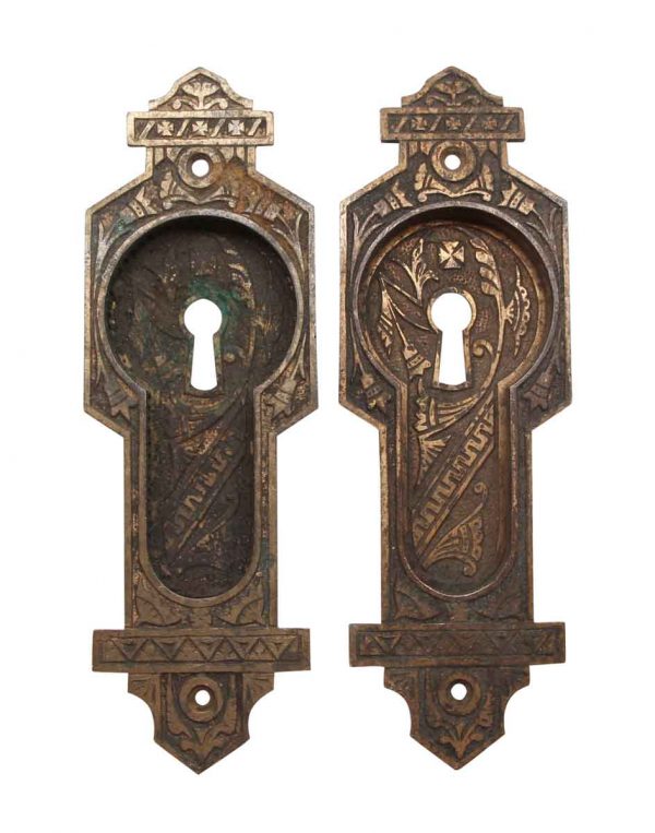 Pocket Door Hardware - Bronze Recessed Eastlake Pair of Pocket Door Plates