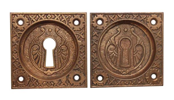 Pocket Door Hardware - Pair of Bronze Aesthetic Square Pocket Door Plates