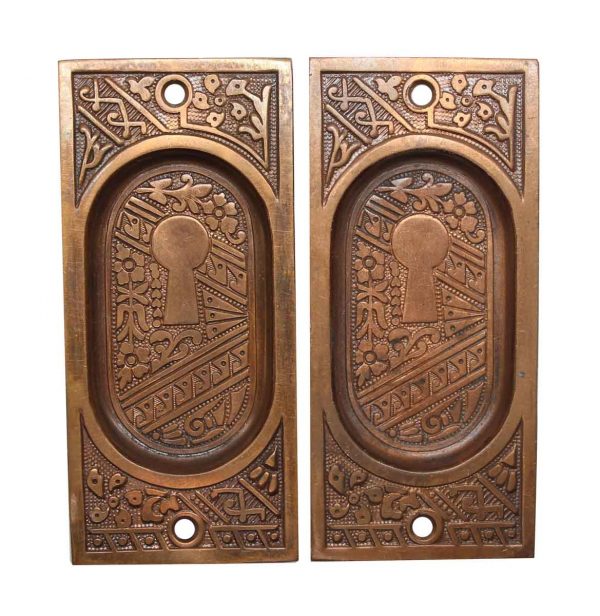 Pocket Door Hardware - Pair of Recessed Brass Pocket Door Plates