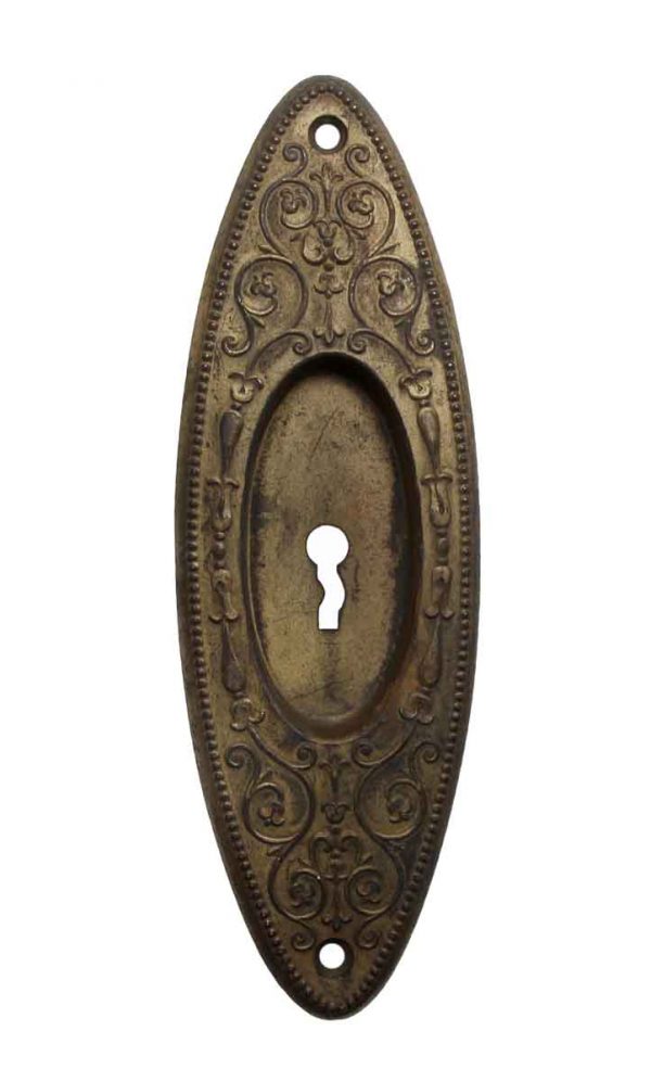 Pocket Door Hardware - Pressed Brass Victorian Oval Pocket Door Plate