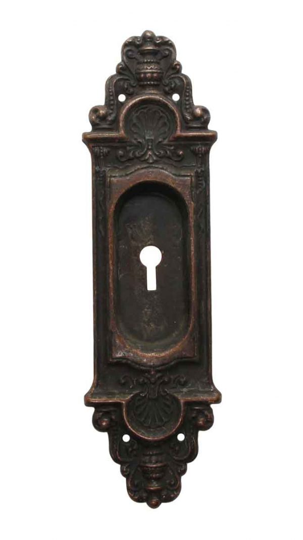 Pocket Door Hardware - Victorian Brass Pocket Door Plate with Dark Patina