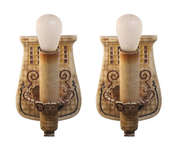 Sconces & Wall Lighting - Pair of Metal Sconces with Colorful Detail