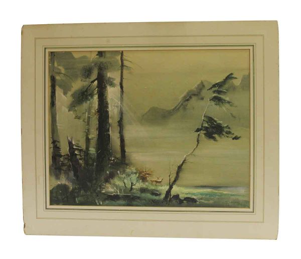 Paintings - Authentic Matted Imaginary Landscape No. I Painting from The Bambi Movie Illustrator Tyrus Wong