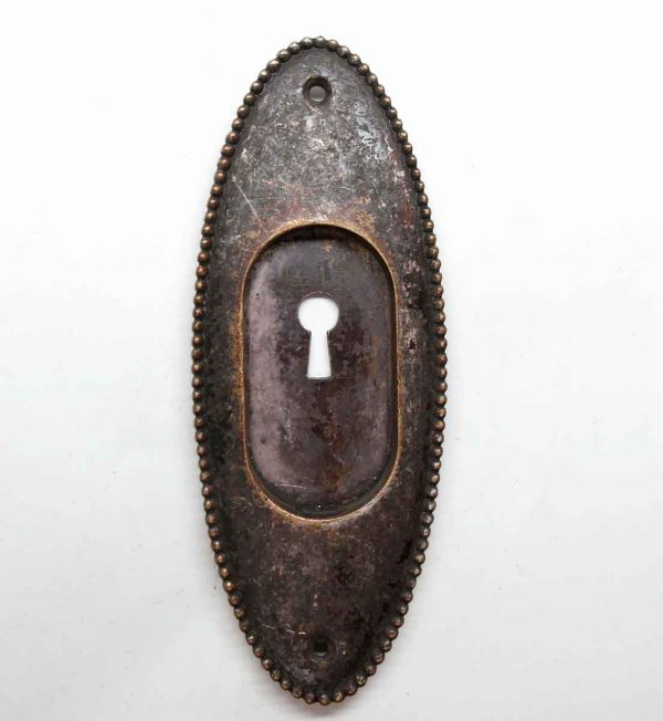 Pocket Door Hardware - Bronze Oval Beaded Keyhole Pocket Door Plate