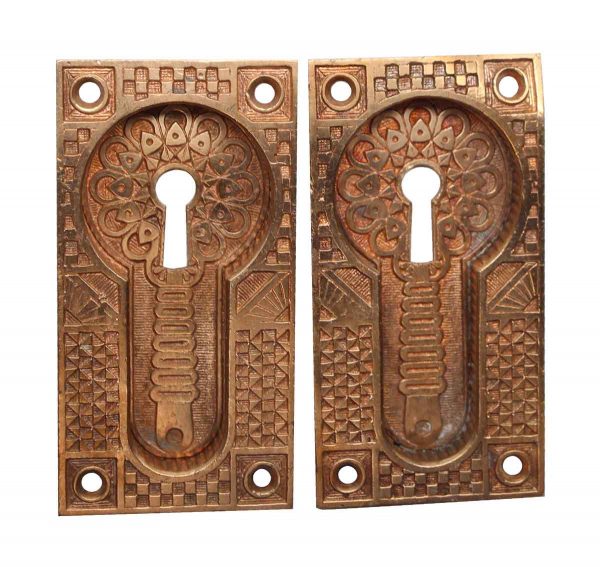 Pocket Door Hardware - Pair of Aesthetic Bronze Keyhole Pocket Door Plates