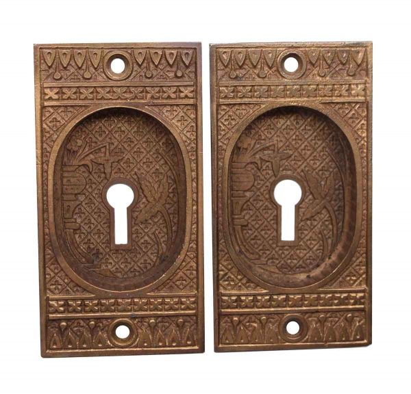 Pocket Door Hardware - Pair of Keyhole Aesthetic Bronze Pocket Door Plates