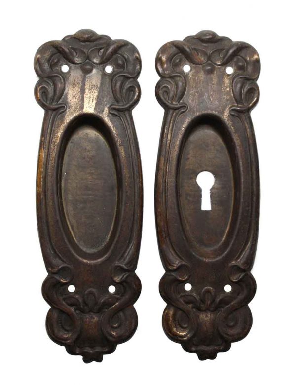 Pocket Door Hardware - Pair of Steel Art Nouveau Pocket Door Plates