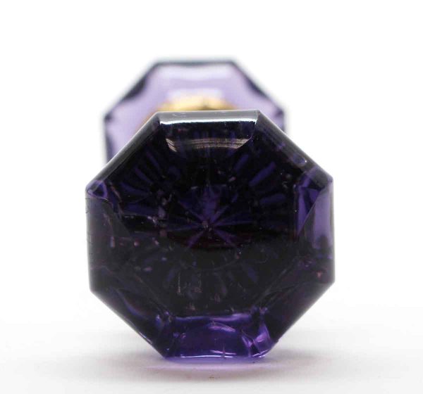 Door Knobs - Pair of Glass Octagon Shaped Purple Door Knobs