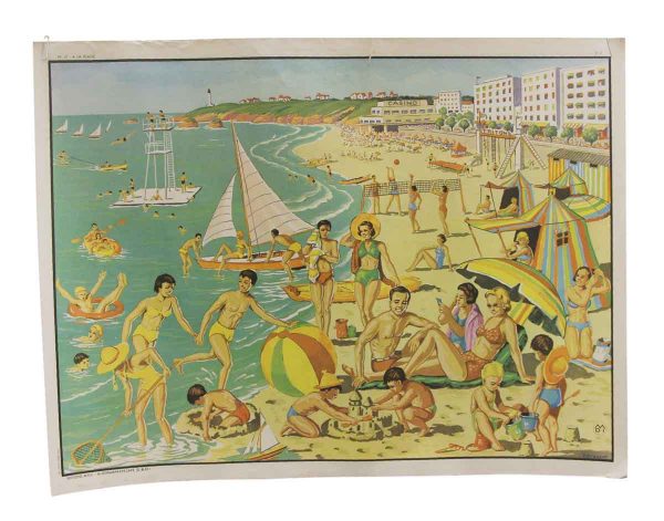 Posters - Double Sided Vintage French Beach Fun & Harvesting School Poster
