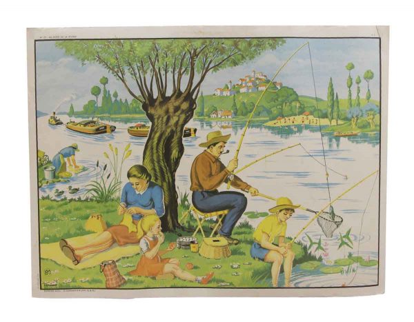 Posters - Double Sided Vintage French Fishing & Gardening School Poster